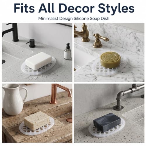 2Pcs Silicone Soap Dish, Self Draining Soap Holder, Non-Slip Soaps Saver | Silicone Soap Holder for Kitchen Bathroom Shower Counter, Keep Soaps Bars Dry Clean