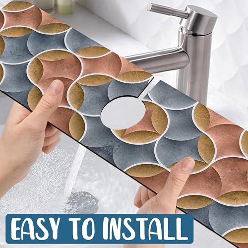 Geometric Printing Sink Splash Guard Faucet Mat Ceramic Tile Texture Super Absorbent Fast Drying Mat Sink Gadgets-Splash Guard Behind Faucet Drip Catcher for Kitchen Bathroom, 23.5"x5.5" - size: 23.5" x 5.5"