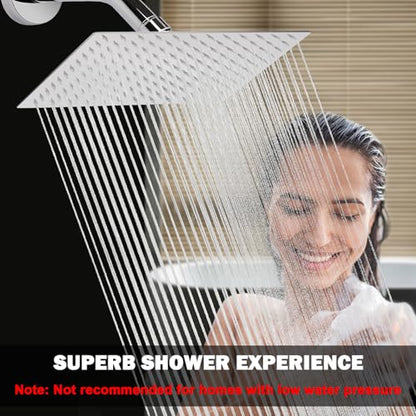 NearMoon Rain Shower Head, High Flow Stainless Steel Rainfall Shower, High Pressure Design, Awesome Shower Experience Even At Low Water Flow (12 Inch Rectangle, Chrome Finish) - color: Chrome Finish, size: 12*8 Inch