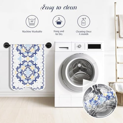 SHUCHING Blue Bath Mat for Tub Non Slip-40x16 Inch, Boho | Bathtub Mat for Elderly Mold Free, Long Shower Mat for Inside Shower with Suction Cup, Machine Washable - color: Blue Flower