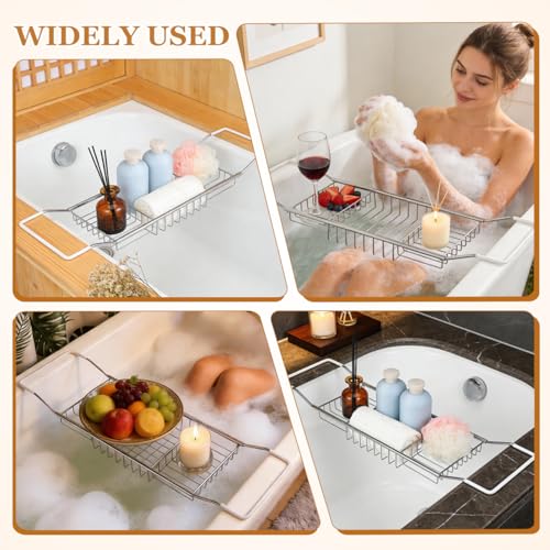 Cabilock Bathtub Tray - Stainless Steel Bathtub Caddy, Expandable Extra Wide Bath Tub Organizer, Rust-Resistant Over The Tub Shelf Rack with Non-Slip Grips for Phone Book Wine Glass, Silver - color: Silver