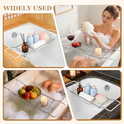 Cabilock Bathtub Tray - Stainless Steel Bathtub Caddy, Expandable Extra Wide Bath Tub Organizer, Rust-Resistant Over The Tub Shelf Rack with Non-Slip Grips for Phone Book Wine Glass, Silver - color: Silver