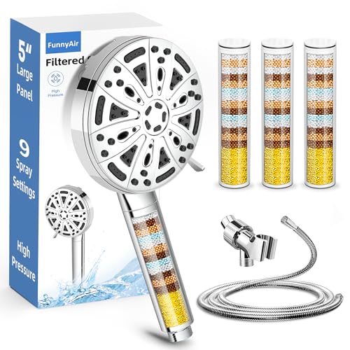 Filtered Handheld Shower Head, 9 Spray Modes High Pressure, 3 Replacement Filters Included, Hard Water Softener 20-Stage Filtration, Remove Chlorine, Relieve Dry Itchy Skin, 3 Filters-Chrome - color: Chrome, style: 3 PCS Filters