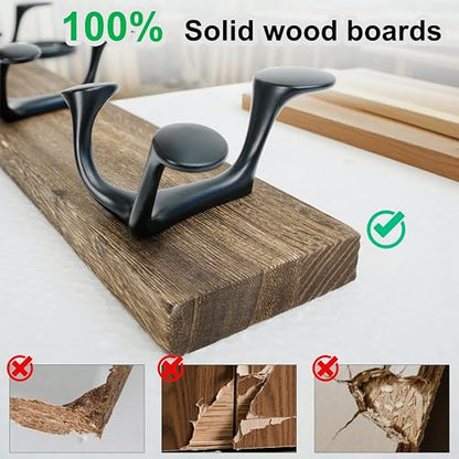 WEBI Coat Rack Wall Mount,24" Solid Wood Coat Hooks Wall Mounted Coat Hanger,16" Hole to Hole,Heavy Duty Hook Rack Rail,4 Triple Hooks for Hanging Coats,Jacket,Clothes,Hat,Weathered Brown,2 Packs - color: Weathered Brown, size: 24 Inch(2 Pcs)