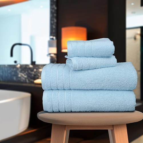 8 Piece Towel Set, 2 XL Bath, 2 Hand, 4 Washcloth, Sky Blue | 100% Cotton, Lighter Weight, Quicker to Dry, Super Absorbent, Perfect for Bathroom - color: Sky Blue