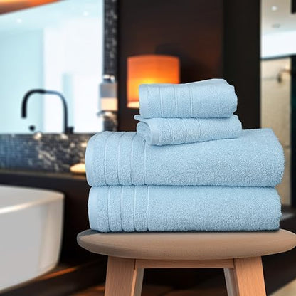 8 Piece Towel Set, 2 XL Bath, 2 Hand, 4 Washcloth, Sky Blue | 100% Cotton, Lighter Weight, Quicker to Dry, Super Absorbent, Perfect for Bathroom - color: Sky Blue