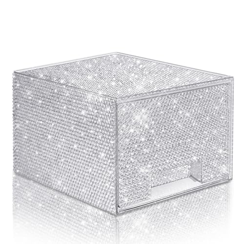 Bling Stackable Cosmetic Organizer with Silver Rhinestones, Glitter Acrylic Drawer, Shiny Plastic Organizer for Dresser, Vanity,Pantry, Home Organization and Storage