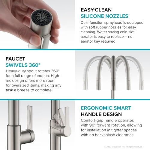 KRAUS Oletto High-Arc Tall Single Handle Pull-Down Kitchen Faucet in Spot Free Stainless Steel, Height 20 3/8 inch, KPF-2821SFS - color: Spot Free Stainless Steel, style: High Arc Faucet