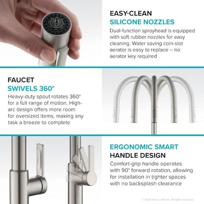 KRAUS Oletto High-Arc Tall Single Handle Pull-Down Kitchen Faucet in Spot Free Stainless Steel, Height 20 3/8 inch, KPF-2821SFS - color: Spot Free Stainless Steel, style: High Arc Faucet