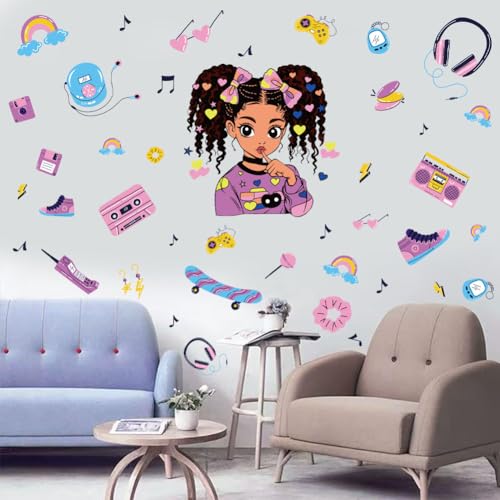 Black Girl Wall Décor African American Wall Stickers Decals Girls Bedroom Decals Vinyl Peel and Stick Wall Decals Baby Nursery Bedroom Girls Room Wall Decor Home Decoration. (Wall Image) - color: Wall Image