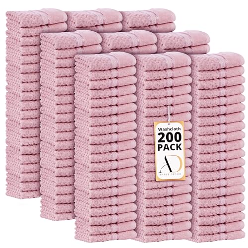 100% Cotton Washcloths 12x12 Inches, Popcorn Textured, Soft & Absorbent, Quick Dry, Set of 200, Soft Pink - color: Soft Pink, size: Pack of 200