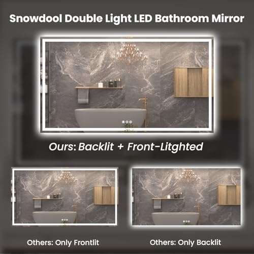 Snowdool 72 x 36 in LED Bathroom Mirror, Front and Backlit, Anti-Fog | Front and Backlit, 3 Color Temperatures, Anti-Fog, Tempered Glass - size: 36"L x 72"W
