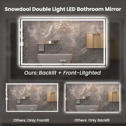 Snowdool 72 x 36 in LED Bathroom Mirror, Front and Backlit, Anti-Fog | Front and Backlit, 3 Color Temperatures, Anti-Fog, Tempered Glass - size: 36"L x 72"W