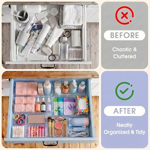 14 Pcs Expandable Clear Drawer Organizer|3-Size Extendable Drawer Dividers | Adjustable Plastic Storage Boxes, Arcrylic Storage Bins for Makeup Vanity Drawer Dresser DIY Desk Office Kitchen Utensils - size: 14PCS