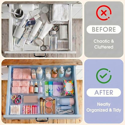 14 Pcs Expandable Clear Drawer Organizer|3-Size Extendable Drawer Dividers | Adjustable Plastic Storage Boxes, Arcrylic Storage Bins for Makeup Vanity Drawer Dresser DIY Desk Office Kitchen Utensils - size: 14PCS