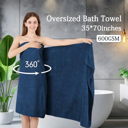 Hailea Navy Bath Towels Set 35x70 Inches - Luxury 600 GSM Oversized Bath Sheet Towel,Extra Large Microfiber - Quick Dry,Highly Absorbent,Super Soft Shower Towels Spa Hotel Bathroom Towel Set (4-Pack) - color: Navy Blue, size: 4-Piece Set