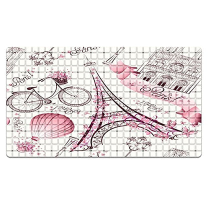 Bath Tub Mat Non Slip Shower Mat Paris Eiffel Tower Pink Retro Love Bike Hot Balloon Extra Long Bathtub Mat 26.8x15 inches Bathroom Bath Mat with Suction Cups Drain Holes Machine Washable