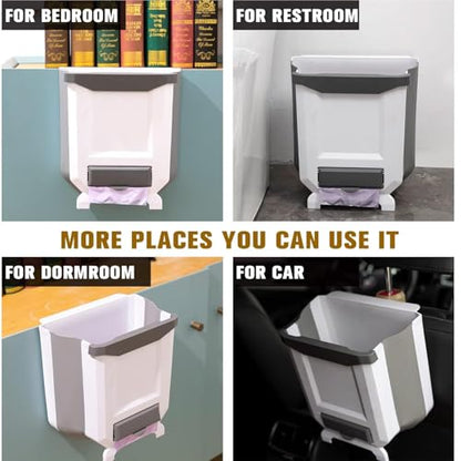 Foldable Trash can containing 20 Garbage Bags, Foldable Kitchen and Bathroom Garbage Bins, Suitable for Cars, Camping, Offices, bedrooms, Easy to Carry, White
