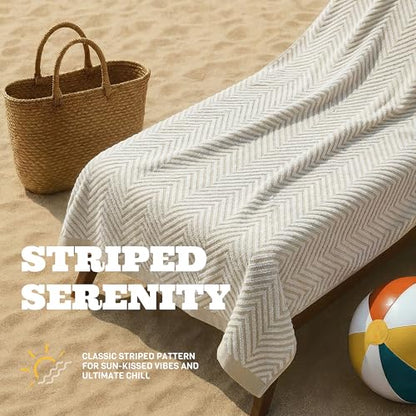 White Classic Cotton Beach Towels Oversized 35 x 70 Inches, Ultra Absorbent and Low Lint Luxury Pool Towels, Chevron Design, Beige, 2 Pack - color: Chevron Beige