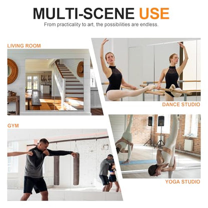 Home Gym Mirror, 48''x28''x2PCS Silver Wall Mounted | Large, Frameless, Tempered Glass, For Home Gym, Garage, Bedroom, Bathroom - size: 48''x28''x2PCS