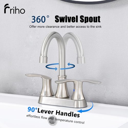 Friho 4 Inch Centerset Bathroom Faucet, 3 Hole Brushed Nickel Lead-Free Stainless Steel 2-Handle RV Vanity Faucet with Pop-up Drain & Supply Hoses - color: Brushed Nickel