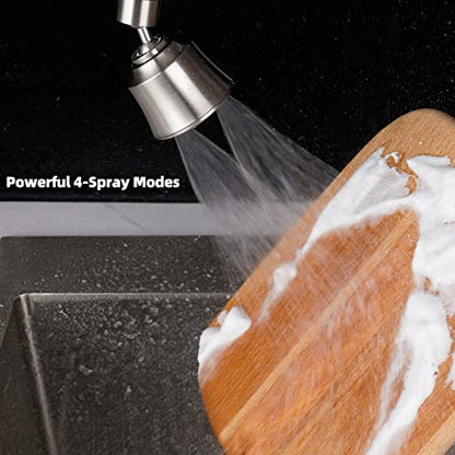 Faucet Aerator 4 Modes, 360° Swivel Faucet Sprayer Head, Brushed Nickel | 55/64" Sink Faucet Head for Bathroom & Kitchen faucets, 2 Large-Angle Rotating Metal Joints, Extra 15/16" Male Adapter - color: Brushed Nickel, style: 2 Swivel Joints