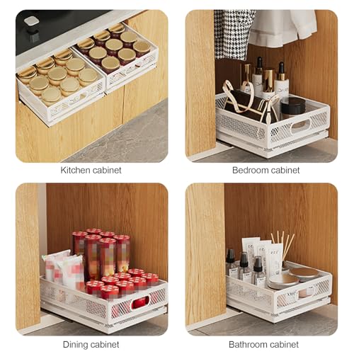 Pull Out Cabinet Organizer, Slide Out Drawers Fixed with Adhesive Nano Film, Pantry Shelves Sliding Drawer Storage Organization for Kitchen/Bathroom/Bedroom (19.7*13.8*8.3inch/50*35*21.2cm) - size: 19.7*13.8*8.3inch/50*35*21.2cm
