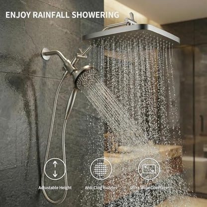 High Pressure Shower Head with Handheld, Upgrade Rain Shower Heads with Fixed Showerhead Combo, 10 Sprays Handheld Shower Head Built in Power Jets, 71" Long Hose, Chrome Silver - color: Chrome