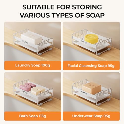 MOPMS Soap Dish for Shower, Carbon Steel Bar Soap Holder with Drainage | Durable Soap Saver with Water Tray for Bathroom, Kicthen Sink and Countertop - color: White