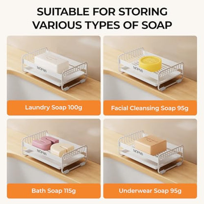 MOPMS Soap Dish for Shower, Carbon Steel Bar Soap Holder with Drainage | Durable Soap Saver with Water Tray for Bathroom, Kicthen Sink and Countertop - color: White