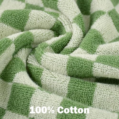 Wash Cloths Checkered 4 Pack (Green) - Cotton Washcloths for Face Body | 13 x 13 Inches Daily Cleansing Kitchen Towels - color: Green