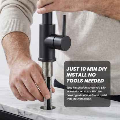 Kitchen Faucet with Pull Down sparyer,Leak Proof, Matte Black | 304 Stainless Steel,10-Min DIY Install,23-Inch Pull-Down Hose,2-Function Spray,360° Swivel Spout - color: Matte Black, size: 15.2 Inches