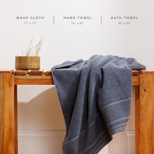 Texere 100% Organic Cotton Rice Weave Jacquard 700 GSM Luxury Bath Towel Sets - Ultra Soft and Absorbent Hotel Quality, 2 Large Bath Towels, 2 Hand Towels, 2 Washcloths (Rice Weave, Charcoal, 6 Piece) - color: Charcoal (Rice Weave)