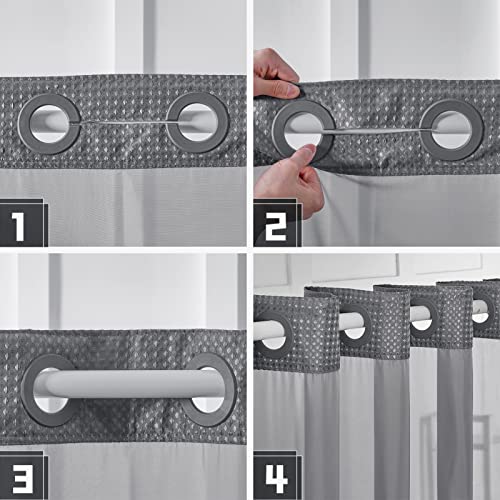 Furlinic No Hooks Needed Waffle Weave Shower Curtain with Snap in Fabric Liner,Honeycomb Texture Bathroom Curtains with See Through Top Window,Waterproof,Dark Grey,71x96 Inch - color: Dark Grey, size: 71"W x 96"L (Pack of 1)