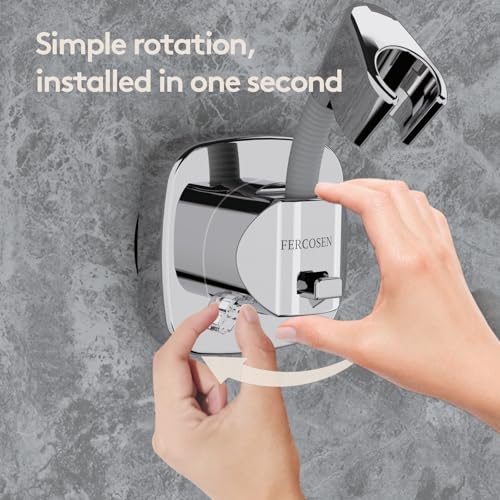 Shower Head Holder with Suction | 360° Swivel | Silver | Tool-free install in seconds, 360° swivel head, 10kg built-in storage hook, removable, rust-resistant, strong suction grip - color: Silver