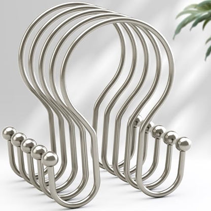 AmazerBath Shower Curtain Hooks Brushed Nickel Shower Curtain Rings, Simple Double Hook Shower Curtain Hooks Rust Proof, Smooth Glide Metal Shower Hooks for Shower Curtain, 12Pcs Shower Rod Hooks - color: Nickel, style: Minimalist - Double Shower Hooks