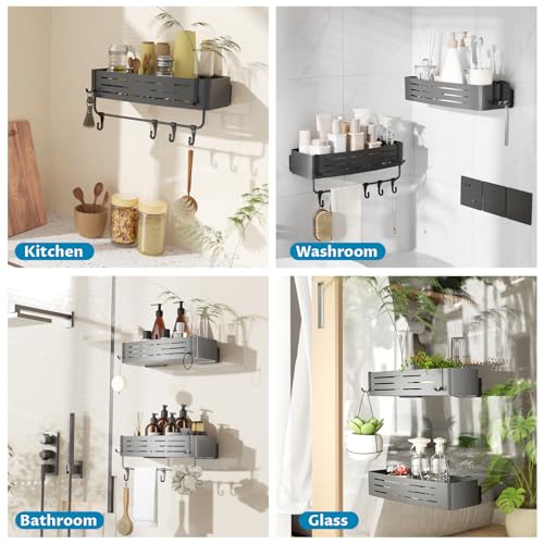 Onemake Suction Cup Shower Caddy, Shower Shelf, Bathroom Organizer, Gray | No-drill Rustproof Aluminum Removable Caddy with Hooks, Wall Mounted Shower Organizer, Corner Shampoo Holder for Bathroom - style: 1 Tier-Gray Square Caddy