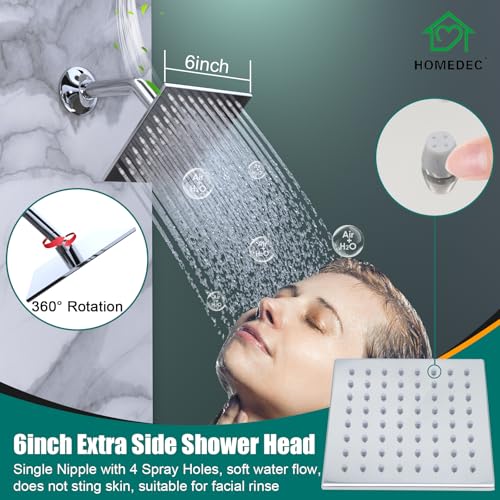 HOMEDEC Multi-Function Shower System with 14x20" LED and Dual 6" Shower Heads, 5-Way Valve Ceiling and Wall Mounted Shower Faucet Set, Chrome - color: Chrome, style: 5-Way + 2x 6" Top