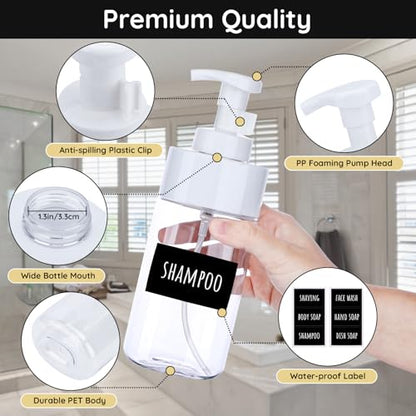 Segbeauty 16.9oz Clear Foam Soap Dispenser, 2pcs Refillable Plastic Foaming Hand Soap Dispenser, 500ml Empty Bathroom Foam Pump Dispensers Set Foaming Pump Bottle for Shampoo Lotion Liquids - color: Clear