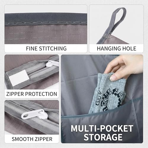 Hanging Laundry Bag, Over the Door Laundry Hamper with Door Hooks & Adhesive Hooks, Large Capacity Laundry Organizer with Bottom Zipper & 2 External Pockets for Bathroom, Dorm, RV, Small Space