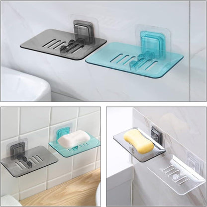 Wall Mounted Hollow Design, Waterproof Soap Stand Holder with Adhesive Sticker No-Drilling Soap Holder Ideal for Kitchen, Bathroom (White, 13.5x8.7cm) - color: White