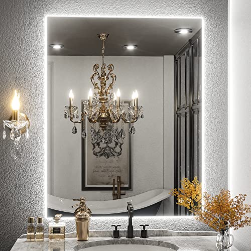 Keonjinn 28" x 36" Backlit Mirror Bathroom, LED Lighted Mirrors for Bathroom Wall, 3 Colors Lights, Safe Tempered Glass, Anti-Fog, Dimmable, UL Listed Power Driver, LED Vanity Mirror - color: Backlit 3-color, size: 36"L x 28"W