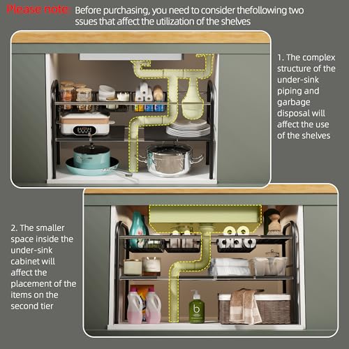 Under Sink Organizers and Storage,Expandable under cabinet organizer Shelf | 2 tier expandable shelf for kitchen,bathroom,4 Removable ABS Panels and 4 Baskets,Adjustable partition height,20.7-32.3" W - size: 4 Panels and 4 Baskets