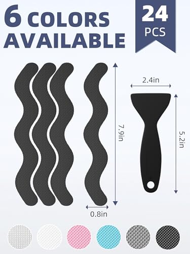 Secopad 24PCS Anti-Slip Shower Stickers with Scraper, 0.8"*8", Black | Patented, Non Slip, Easy to Use and Clean,Strong Adhesive & No Residue, For Bath Tub, Shower Floor, Stairs, Safe PEVA Decals - color: Black
