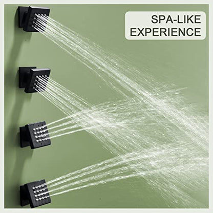 Shower Body Spray Jets, Matte Black Brass Square Shower Body Sprayer Spa Massage Showerhead Wall Mount Nozzles NPT 1/2”-4PCS (Matte Black) - color: Square-Matte Black, style: 4pcs