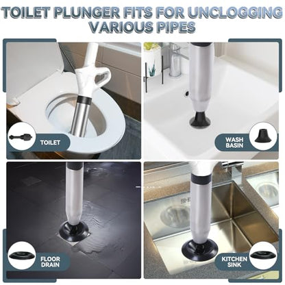 Toilet Plunger, High Pressure Drain Unclogger Plungers with Pressure Gauge, Toilet Auger Air Drain Blaster, Versatile Heavy Duty Clog Remover for Bathroom, Kitchen, Floor Drain (White) | Air Drain Blaster Toilet Auger with Pressure Gauge, Heavy Duty Toile