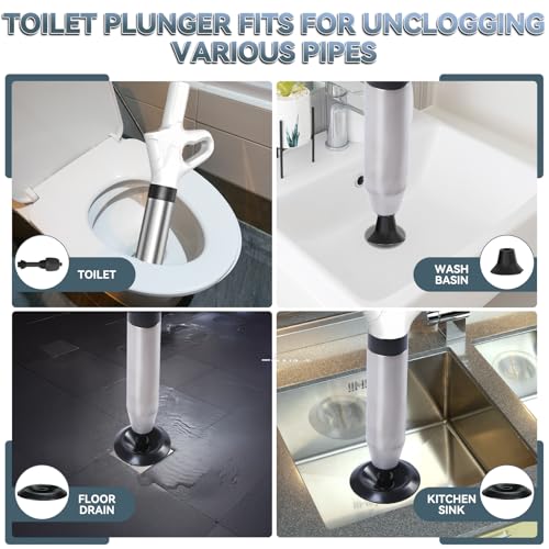 Toilet Plunger, High Pressure Drain Unclogger Plungers with Pressure Gauge, toilet auger Air Drain Blaster, Versatile Heavy Duty Clog Remover for Bathroom, Kitchen, Floor Drain (Gray) - color: Gray