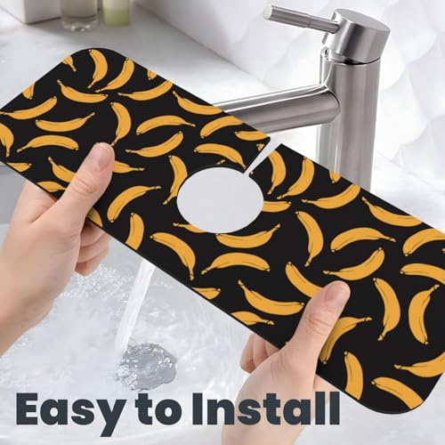 Yellow Banana Black Kitchen Sink Splash Guard Faucet Mat Super Absorbent Fast Drying Mat Sink Gadgets-Fast Drying Pad Sink Mat For Kitchen Bathroom (15" X 5.5" ) - color: Banana