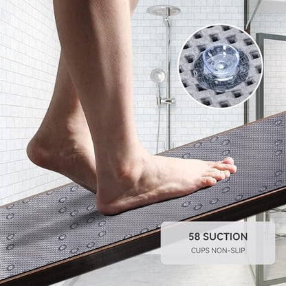 Bathtub Mat Non Slip, Soft Foam Bath Mat for Tub, Bathtub Mat with Drain Holes, Suction Cups Shower Mat (Gray, 36''X17'') - color: Gray