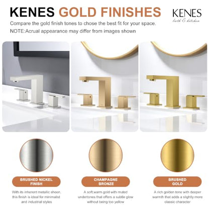 Brushed Gold Widespread Bathroom Faucet 3 Hole Vanity Faucet 2 Handle | Bathroom Sink Faucet with Pop Up Drain & Supply Lines, Lead-Free cUPC & NSF Certified, 8 Inch Faucet for Vanity Restroom Sink - color: Brushed Gold